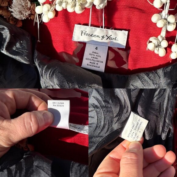 Vintage Preston & York Cardinal Red 100% Wool Pea Coat Size 4 Double Breasted - Picture 3 of 14